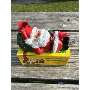Vintage 1977 Plastic Resting Santa 5" Candle Holder, candle not included.